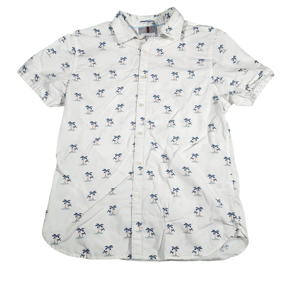 Cactus Man Button Up Shirt Mens Medium White Cotton Palm‎ Tree Tropical Summer